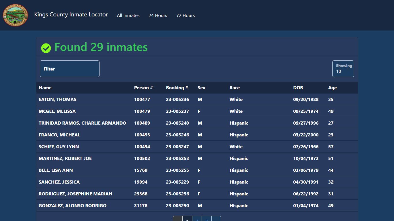 Inmates Booked in the Last 72 Hours